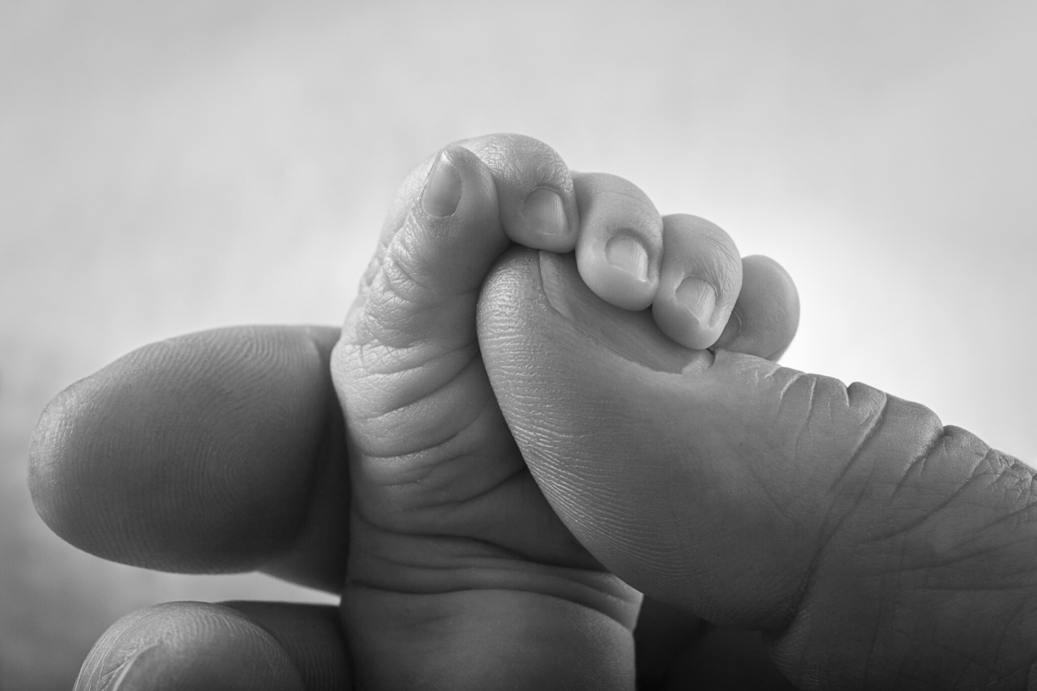 Newborn Baby Tiny Hand Holding Large Adult Man Fingers